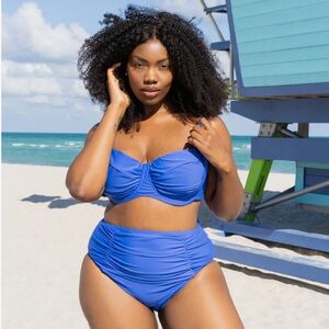 NWT LYSA Shazia Top Rouched High Rise Bottom Blue Bikini Set 1X